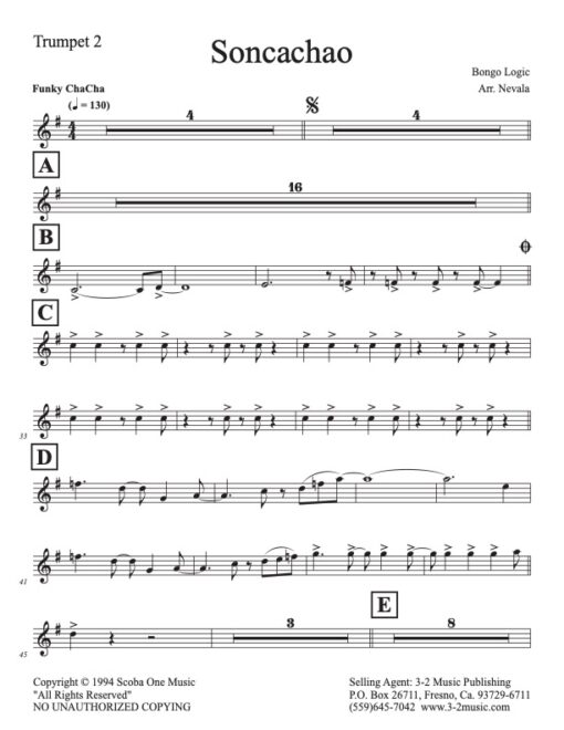 Soncachao trumpet 2 (Download) Latin jazz combo sheet music www.3-2music.com composer and arranger Harry Scorzo combo (octet) instrumentation