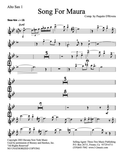 Song For Maura V.1 alto 1 (Download) Latin jazz printed sheet music www.3-2music.com Paquito D'Rivera big band 4-4-5 instrumentation