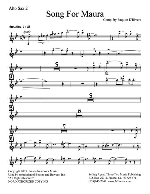 Song For Maura V.1 alto 2 (Download) Latin jazz printed sheet music www.3-2music.com Paquito D'Rivera big band 4-4-5 instrumentation
