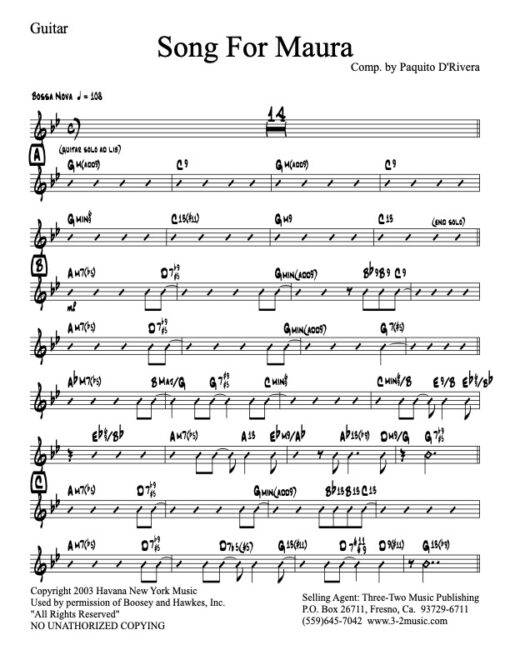 Song For Maura V.1 guitar (Download) Latin jazz printed sheet music www.3-2music.com Paquito D'Rivera big band 4-4-5 instrumentation