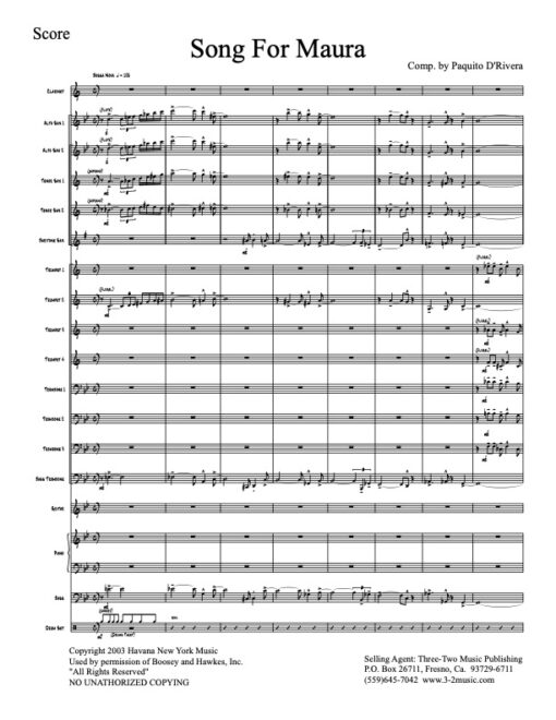 Song For Maura V.1 score (Download) Latin jazz printed sheet music www.3-2music.com Paquito D'Rivera big band 4-4-5 instrumentation