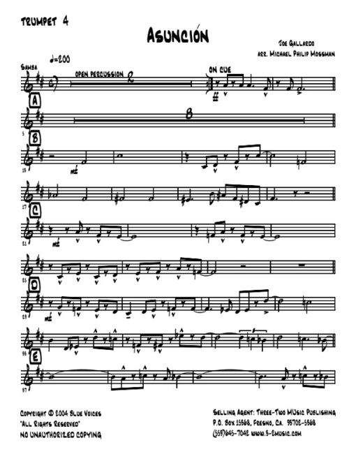 Asunción trumpet 4 (Download) Latin jazz printed sheet music www.3-2music.com composer and arranger Joe Gallardo big band 4-4-5 rhythm