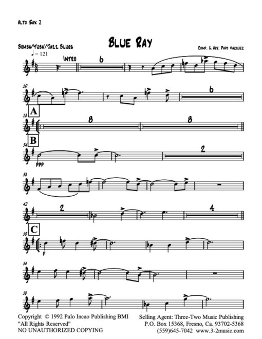 Blue Ray alto 2 (Download) Latin jazz printed sheet music www.3-2music.com composer and arranger Papo Vazquez big band 4-4-5 instrumentation