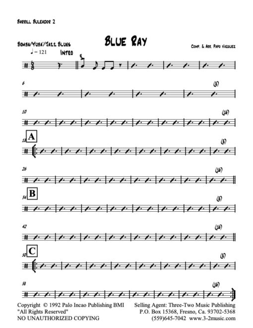 Blue Ray blueador 2 (Download) Latin jazz printed sheet music www.3-2music.com composer and arranger Papo Vazquez big band 4-4-5 instrumentation
