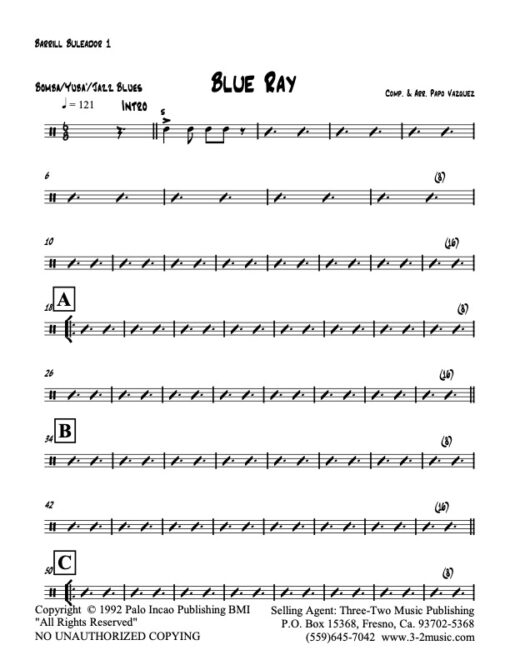 Blue Ray blueador 1 (Download) Latin jazz printed sheet music www.3-2music.com composer and arranger Papo Vazquez big band 4-4-5 instrumentation