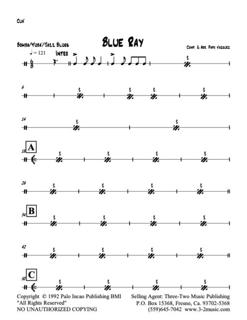 Blue Ray cua (Download) Latin jazz printed sheet music www.3-2music.com composer and arranger Papo Vazquez big band 4-4-5 instrumentation