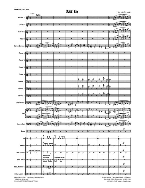 Blue Ray score (Download) Latin jazz printed sheet music www.3-2music.com composer and arranger Papo Vazquez big band 4-4-5 instrumentation