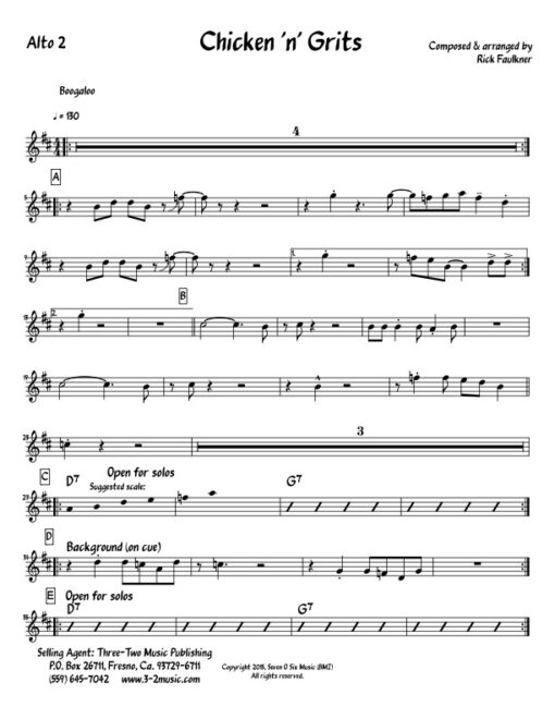 Chicken 'n' Grits V.2 alto 2 (Download) Latin jazz printed sheet music www.3-2music.com composer and arranger Rick Faulkner big band 4-4-5 instrumentation