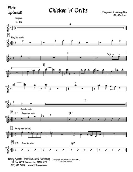Chicken 'n' Grits V.2 flute (Download) Latin jazz printed sheet music www.3-2music.com composer and arranger Rick Faulkner big band 4-4-5