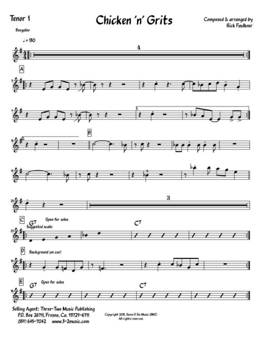 Chicken 'n' Grits V.2 tenor 1 (Download) Latin jazz printed sheet music www.3-2music.com composer and arranger Rick Faulkner big band 4-4-5 instrumentation