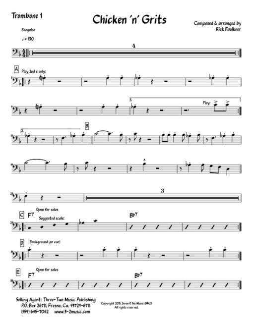 Chicken 'n' Grits V.2 trombone 1 (Download) Latin jazz printed sheet music www.3-2music.com composer and arranger Rick Faulkner big band 4-4-5
