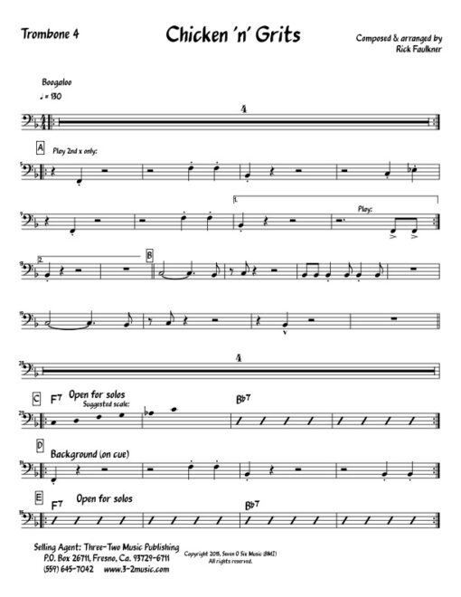 Chicken 'n' Grits V.2 trombone 4 (Download) Latin jazz printed sheet music www.3-2music.com composer and arranger Rick Faulkner big band 4-4-5