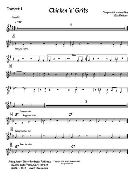 Chicken 'n' Grits V.2 trumpet 1 (Download) Latin jazz printed sheet music www.3-2music.com composer and arranger Rick Faulkner big band 4-4-5
