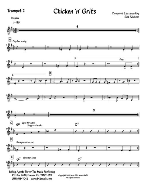 Chicken 'n' Grits V.2 trumpet 2 (Download) Latin jazz printed sheet music www.3-2music.com composer and arranger Rick Faulkner big band 4-4-5