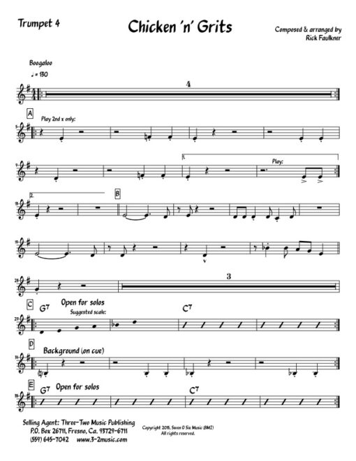 Chicken 'n' Grits V.2 trumpet 4 (Download) Latin jazz printed sheet music www.3-2music.com composer and arranger Rick Faulkner big band 4-4-5