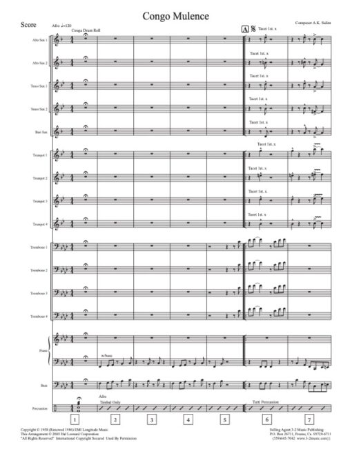 Congo Mulence score (Download) Latin jazz printed sheet music www.3-2music.com composer and arranger A.K. Salim Latin big band 4-4-5 instrumentation