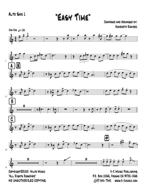 Easy Time alto 1 Latin jazz printed sheet music www.3-2music.com composer and arranger Humberto Ramírez big band 4-4-5 instrumentation