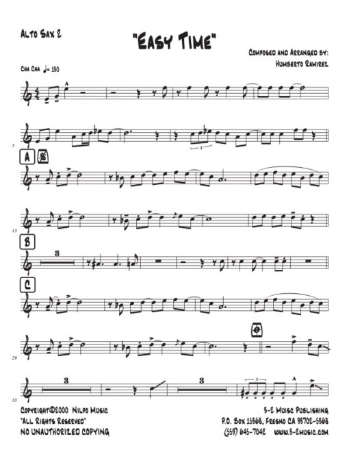 Easy Time alto 2 Latin jazz printed sheet music www.3-2music.com composer and arranger Humberto Ramírez big band 4-4-5 instrumentation