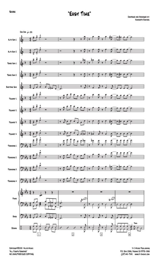 Easy Time score (Download) Latin jazz printed sheet music www.3-2music.com composer and arranger Humberto Ramírez big band 4-4-5 instrumentation