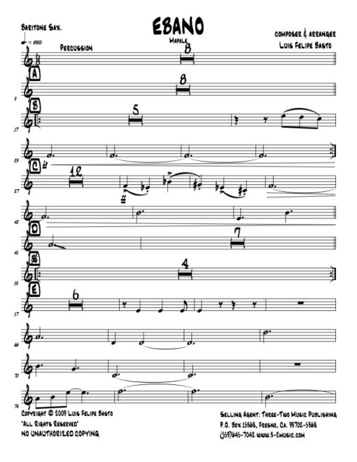 Ebano bari (Download) Latin jazz printed sheet music www.3-2music.com composer and arranger Luis Felipe Basto big band 4-4-5 instrumentation