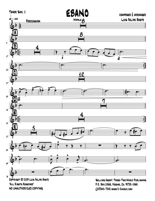 Ebano tenor 1 (Download) Latin jazz printed sheet music www.3-2music.com composer and arranger Luis Felipe Basto big band 4-4-5 instrumentation