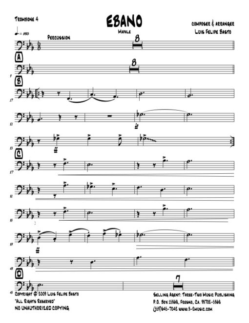 Ebano trombone 4 (Download) Latin jazz printed sheet music www.3-2music.com composer and arranger Luis Felipe Basto big band 4-4-5 instrumentation