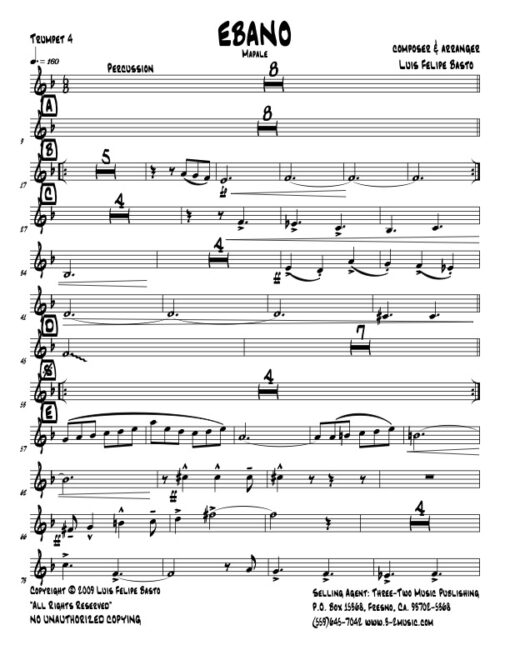 Ebano trumpet 4 (Download) Latin jazz printed sheet music www.3-2music.com composer and arranger Luis Felipe Basto big band 4-4-5 instrumentation