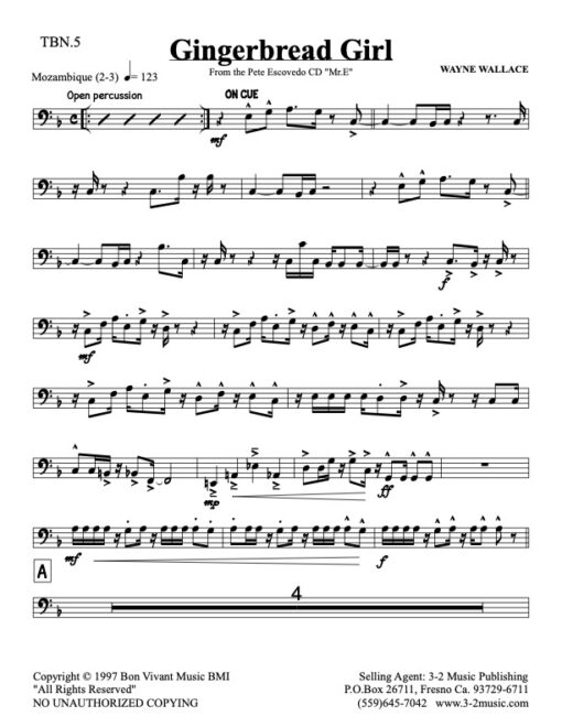 Gingerbread Girl V.2 trombone 5 (Download) Latin jazz printed sheet music www.3-2music.com composer and arranger Wayne Wallace big band 4-4-5