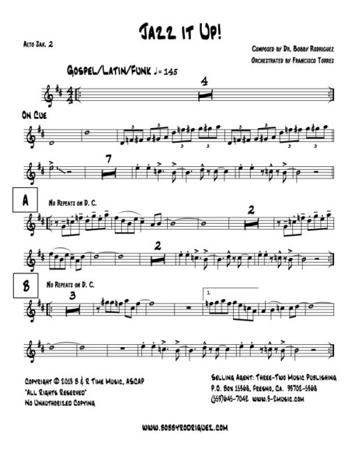 Jazz It Up alto 2 (Download) Latin jazz printed sheet music www.3-2music.com composer and arranger Bobby Rodriguez big band 4-4-5 instrumentation
