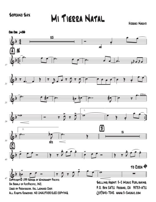Mi Tierra Natal soprano (Download) Latin jazz printed sheet music www.3-2music.com composer and arranger Hideaki Nakaji big band 4-4-5 instrumentation