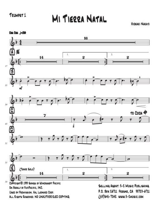 Mi Tierra Natal trumpet 1 (Download) Latin jazz printed sheet music www.3-2music.com composer and arranger Hideaki Nakaji big band 4-4-5 instrumentation
