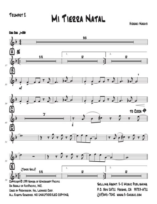 Mi Tierra Natal trumpet 2 (Download) Latin jazz printed sheet music www.3-2music.com composer and arranger Hideaki Nakaji big band 4-4-5 instrumentation