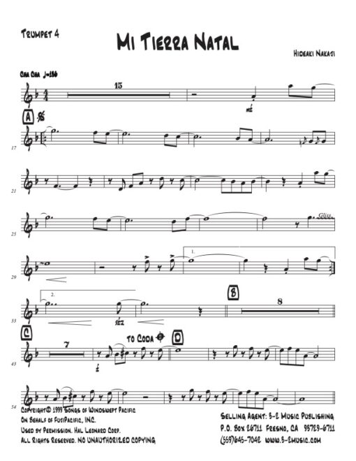 Mi Tierra Natal trumpet 4 (Download) Latin jazz printed sheet music www.3-2music.com composer and arranger Hideaki Nakaji big band 4-4-5 instrumentation