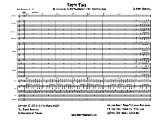 Party Time score (Download) Latin jazz printed sheet music www.3-2music.com composer and arranger Bobby Rodriguez big band 4-4-5 instrumentation