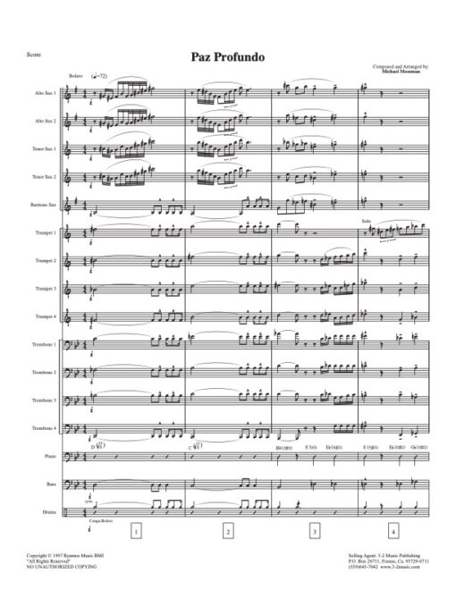 Paz Profundo score (Download) Latin jazz printed sheet music www.3-2music.com composer and arranger Michael Mossman big band 4-4-5 instrumentation