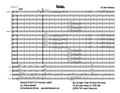 Rafael score (Download) Latin jazz printed sheet music www.3-2music.com composer and arranger Bobby Rodriguez big band 4-4-5 instrumentation