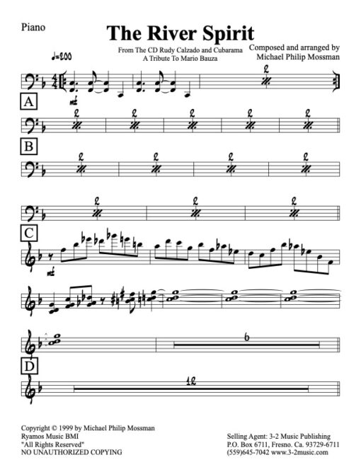 River Spirit piano (Download) Latin jazz printed sheet music www.3-2music.com composer and arranger Michael Mossman big band 4-4-5 instrumentation