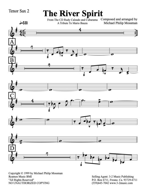 River Spirit tenor 2 (Download) Latin jazz printed sheet music www.3-2music.com composer and arranger Michael Mossman big band 4-4-5 instrumentation