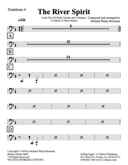 River Spirit trombone 4 (Download) Latin jazz printed sheet music www.3-2music.com composer and arranger Michael Mossman big band 4-4-5 instrumentation