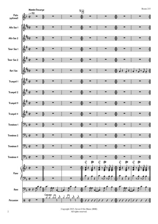 Room 215 V.2 score (Download) Latin jazz printed sheet music www.3-2music.com composer and arranger Rick Faulkner big band 4-4-5 instrumentation