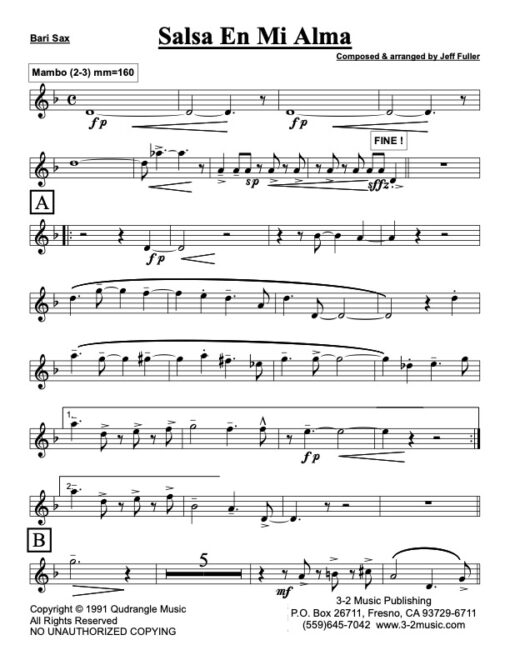 Salsa En Mi Alma baritone (Download) Latin jazz printed sheet music www.3-2music.com composer and arranger Jeff Fuller big band 4-4-5 instrumentation