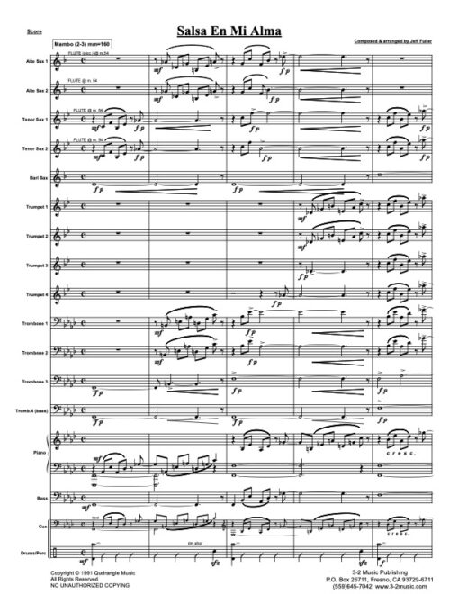 Salsa En Mi Alma score (Download) Latin jazz printed sheet music www.3-2music.com composer and arranger Jeff Fuller big band 4-4-5 instrumentation