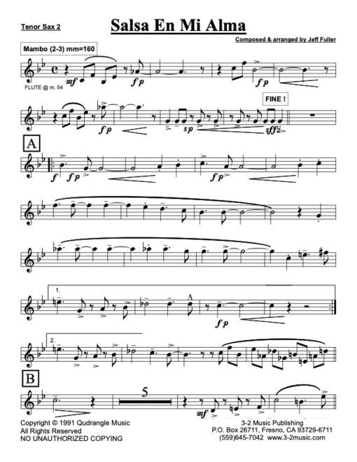 Salsa En Mi Alma tenor 2 (Download) Latin jazz printed sheet music www.3-2music.com composer and arranger Jeff Fuller big band 4-4-5 instrumentation