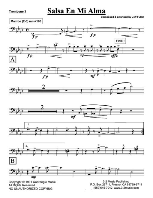 Salsa En Mi Alma trombone 3 (Download) Latin jazz printed sheet music www.3-2music.com composer and arranger Jeff Fuller big band 4-4-5 instrumentation