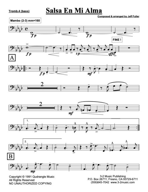 Salsa En Mi Alma trombone 4 (Download) Latin jazz printed sheet music www.3-2music.com composer and arranger Jeff Fuller big band 4-4-5 instrumentation