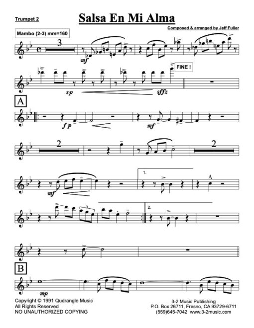 Salsa En Mi Alma trumpet 2 (Download) Latin jazz printed sheet music www.3-2music.com composer and arranger Jeff Fuller big band 4-4-5 instrumentation