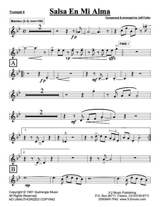 Salsa En Mi Alma trumpet 4 (Download) Latin jazz printed sheet music www.3-2music.com composer and arranger Jeff Fuller big band 4-4-5 instrumentation
