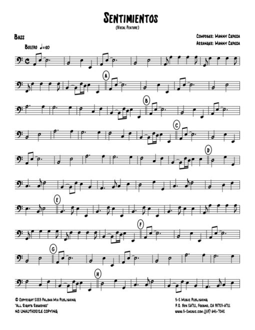 Sentimientos bass (Download) Latin jazz printed sheet music www.3-2music.com composer and arranger Manny Cepeda big band 4-4-5 instrumentation