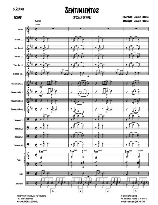 Sentimientos score (Download) Latin jazz printed sheet music www.3-2music.com composer and arranger Manny Cepeda big band 4-4-5 instrumentation