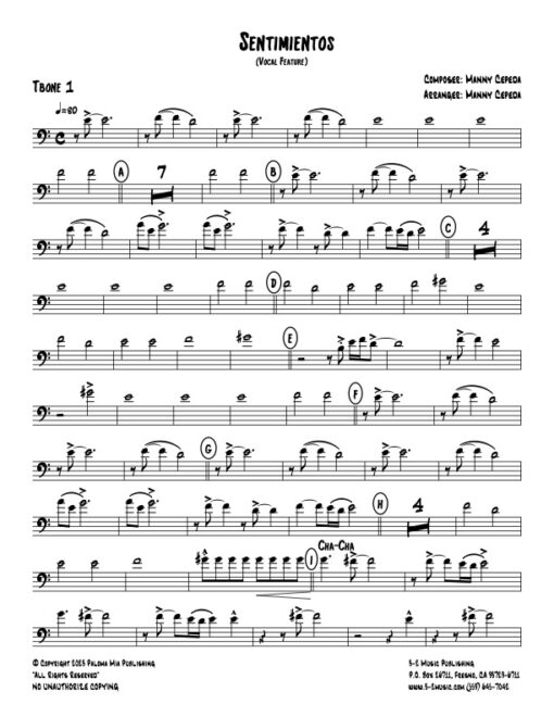 Sentimientos trombone 1 (Download) Latin jazz printed sheet music www.3-2music.com composer and arranger Manny Cepeda big band 4-4-5 instrumentation